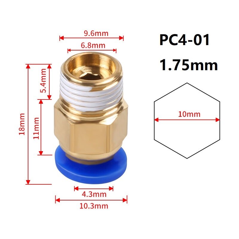 Connecteur pneumatique PC MEGA 4/6mm, pièces d'imprimante 3D à distance, Tube Air raccord rapide, coupleur de tuyau pour l'alimentation du filament 1.75/3mm 10 pièces: PC4-01 Blue 1.75mm