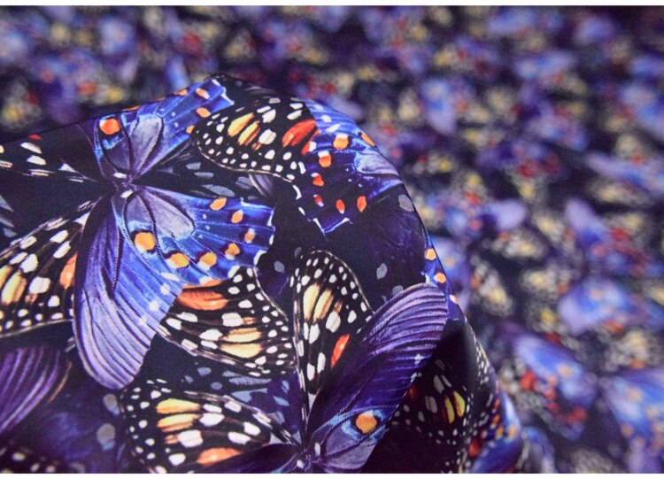 50*145cm Purple Butterfly Print Imitation Acetate Satin Fabric Dress Dress Cheongsam Handmade Diy Fabric