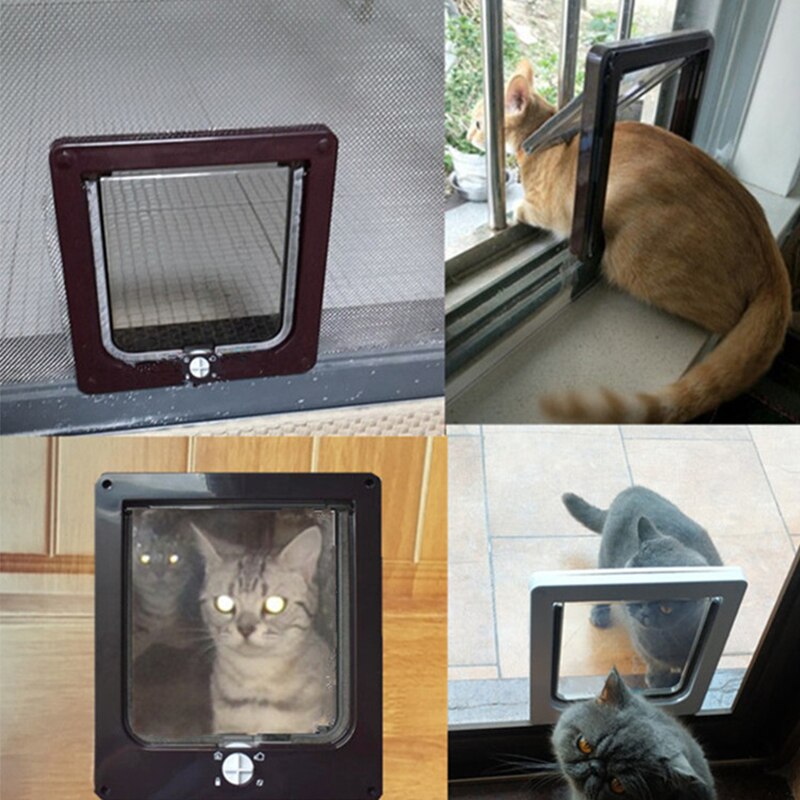 4 Way Lockable Pet Dog Cat Door ABS Plastic Security Flap Door for Small Animal Pet Cat Dog Gate Protect Pet Safe Supplies