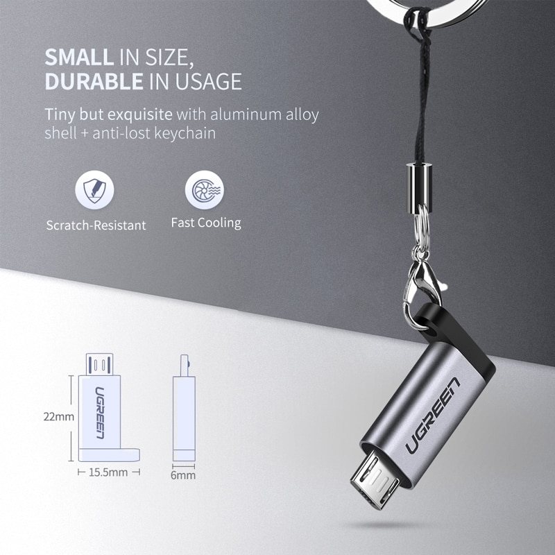 Ugreen-Adaptador USB tipo C a Micro USB hembra a macho, convertidor para Xiaomi, Samsung, Cable de datos