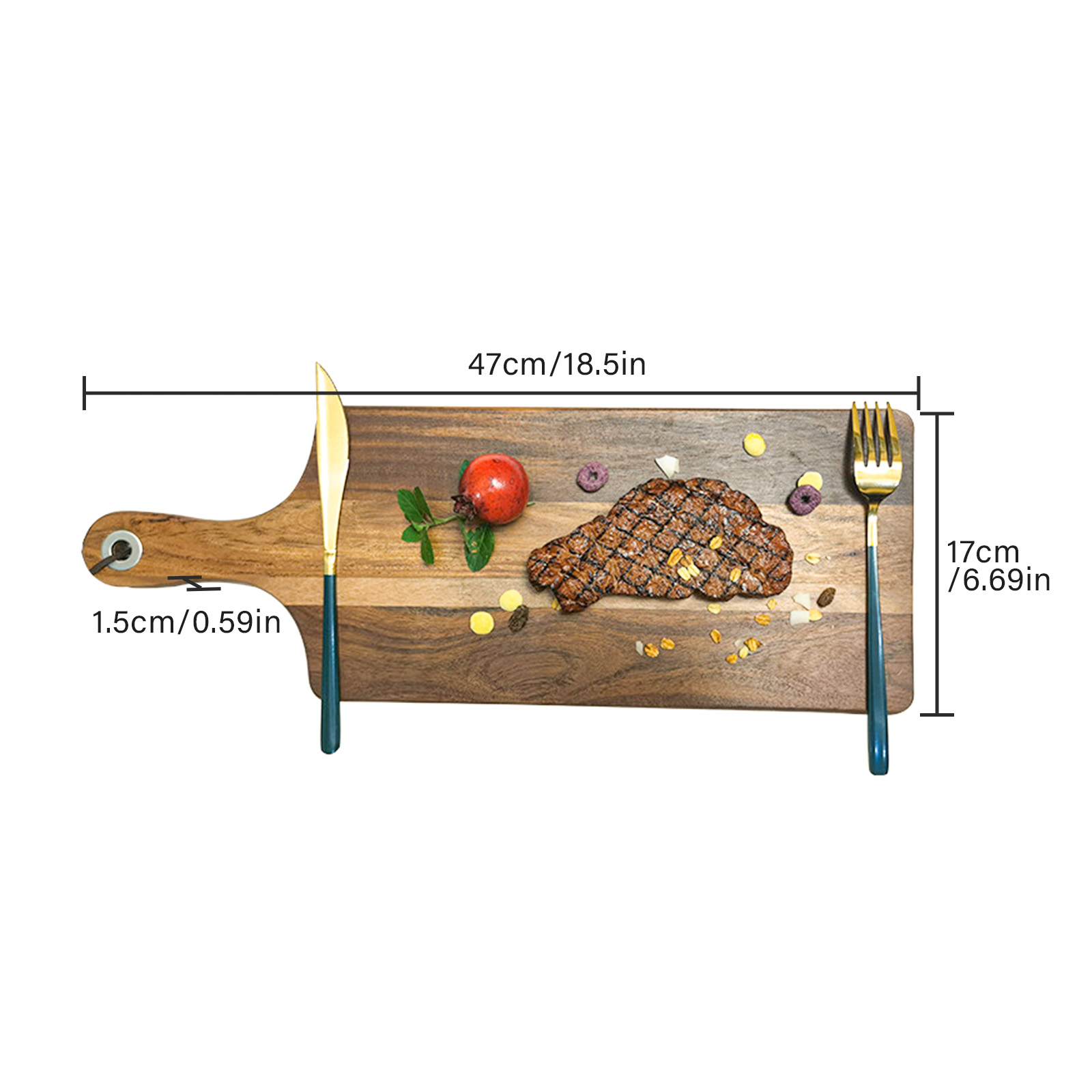 Steak Wood Serving Board Charcuterie Acacia Wood Cutting Board Steak Plate with Handle for BBQ and Grill Wooden Serving Tray