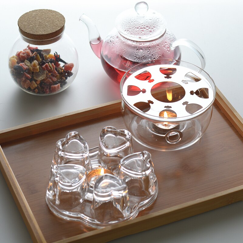 Vela de té de agua con Base de calentamiento, tetera de vidrio transparente resistente al calor, Base de aislamiento, soporte de vela, accesorios de té ZM812