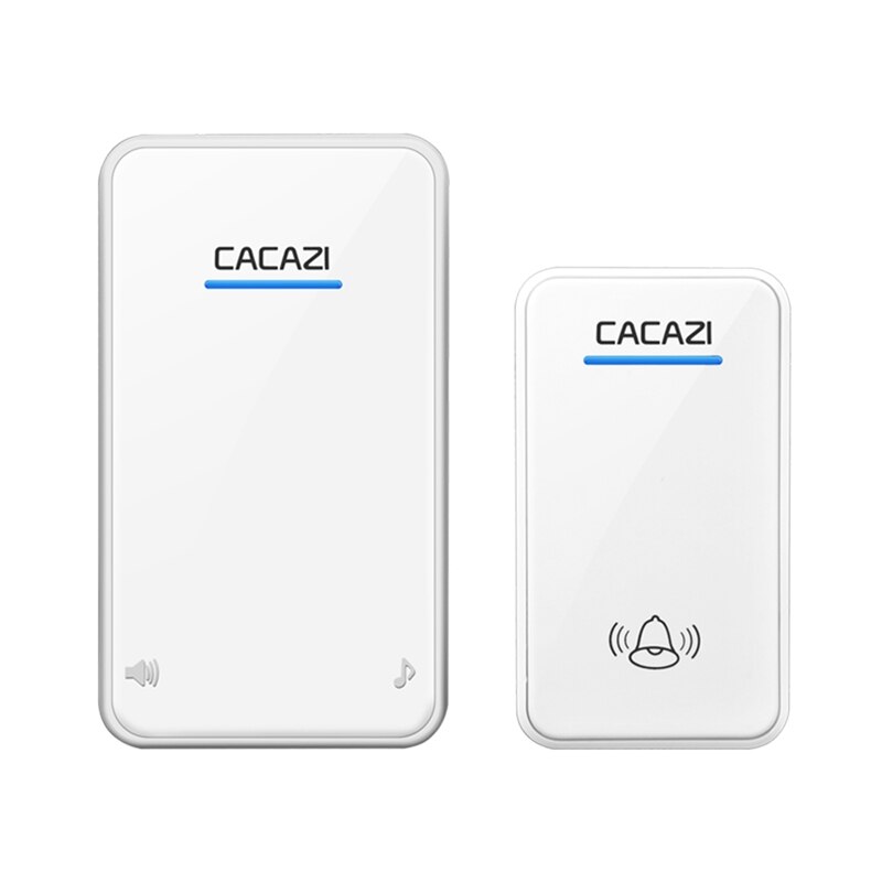 CACAZI Wireless Doorbell DC Battery Operated Waterproof 2 Button 1 Receiver Led Light Home Cordless Door Bell 48 Chime 6 Volume: white1x1