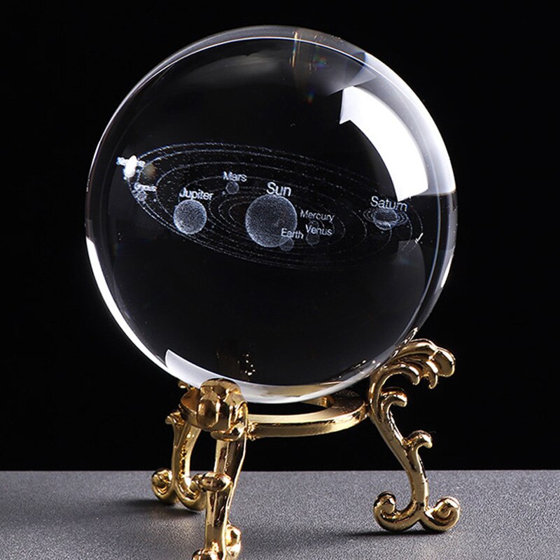 3d aurinkokunta kristallipallo planeetat lasipallo linnunrata maapallo pienoismalli kodin sisustus tähtitiede koriste 6/8cm: B kultainen pohja / 60mm