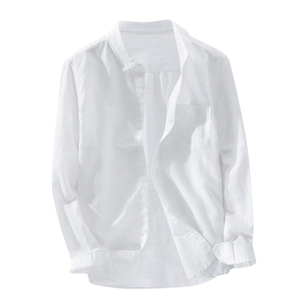 Mannen Shirts Katoen En Linnen Lange Mouwen Zomer Solid Comfortabele Zuiver Linnen Casual Losse Shirts Plus size: WHITE / XXL