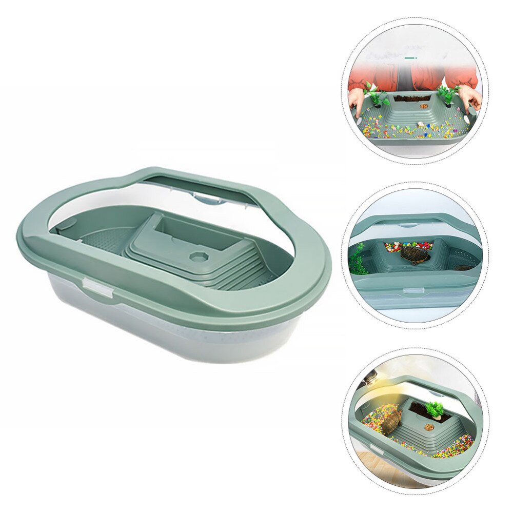 Turtle Tank Aquarium Reptile Habitat Tank with Platform and Swimming Area