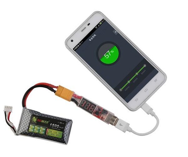 2-6S lithium battery to USB charger XT60 plug with power display