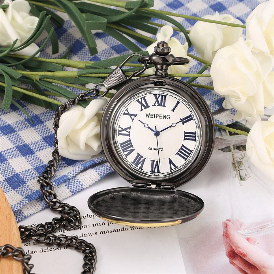 The Greatest Grandpa Antique Birthay Quartz Pocket Watch Retro Black Pocket Pendant Clock with Box