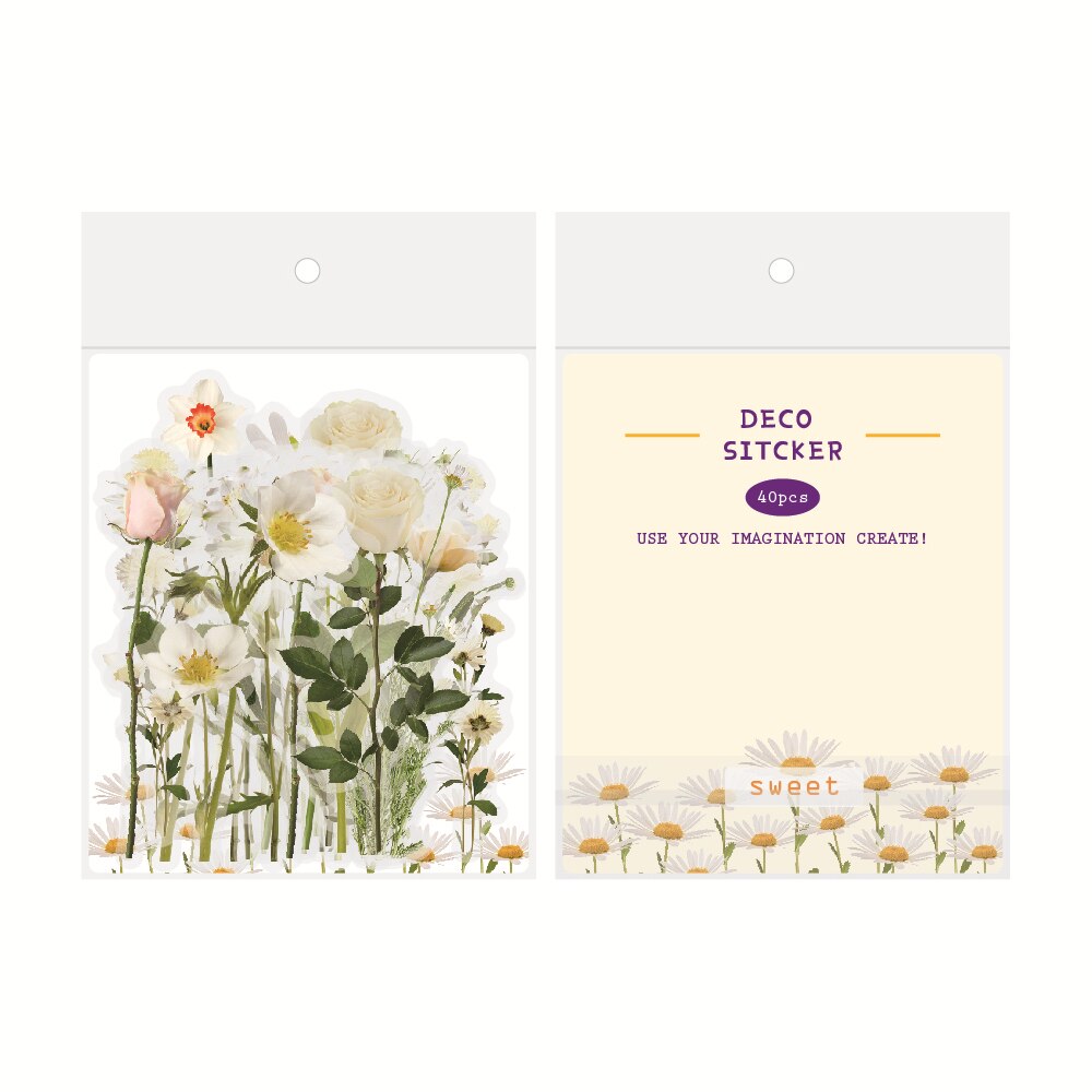 40pcs Kawaii Flower Stickers for Notebooks Stationery Stickers Aesthetic Bullet Journal Supplies Scrapbooking Stickers for Diary: Sweet 40PCS