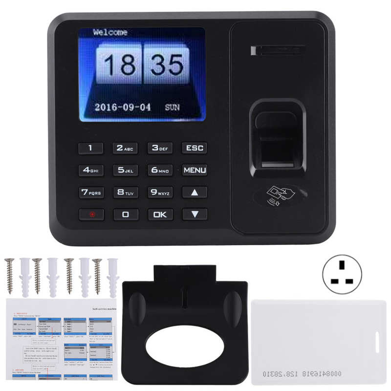 Tarjeta de Identificación de huellas dactilares, dispositivo de tiempo de asistencia independiente con USB, pantalla TFT LCD de 2,4 pulgadas, contraseña, reconocimiento de tarjetas, 110 V, 270V: British regulatory