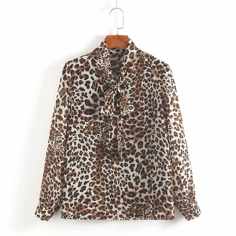 Forår kvinder leopard skjorte kvindelig langærmet sløjfe bluse kvinder leopard print bluse og toppe dame kontor skjorte kvinder streetwear: S
