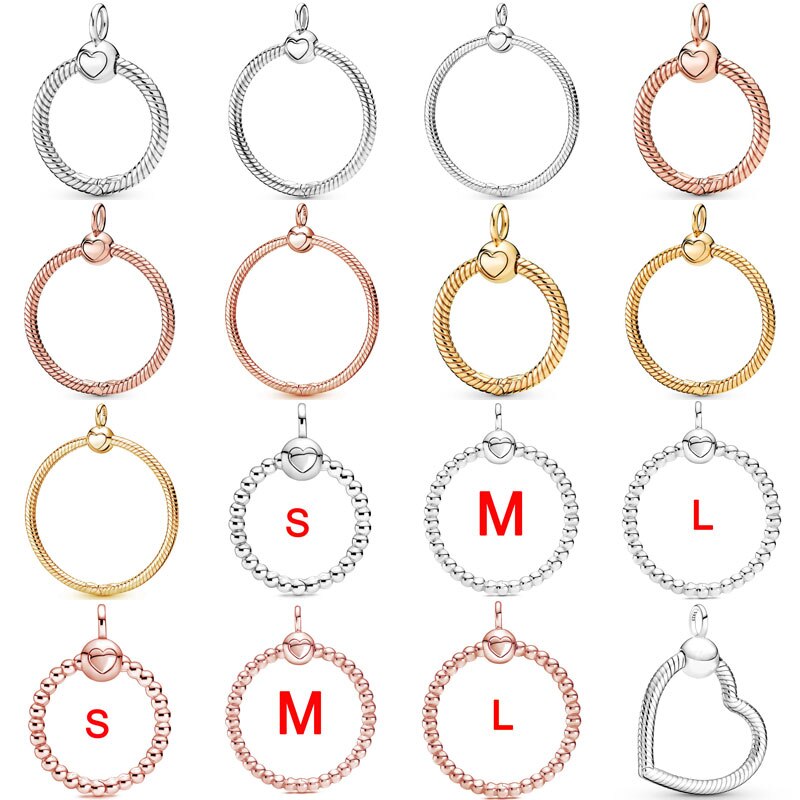 Abalorio de plata esterlina 925, accesorio con forma de corazón, pequeño, mediano, grande, corona con cuentas O colgante, compatible con pulsera Popular, joyería artesanal