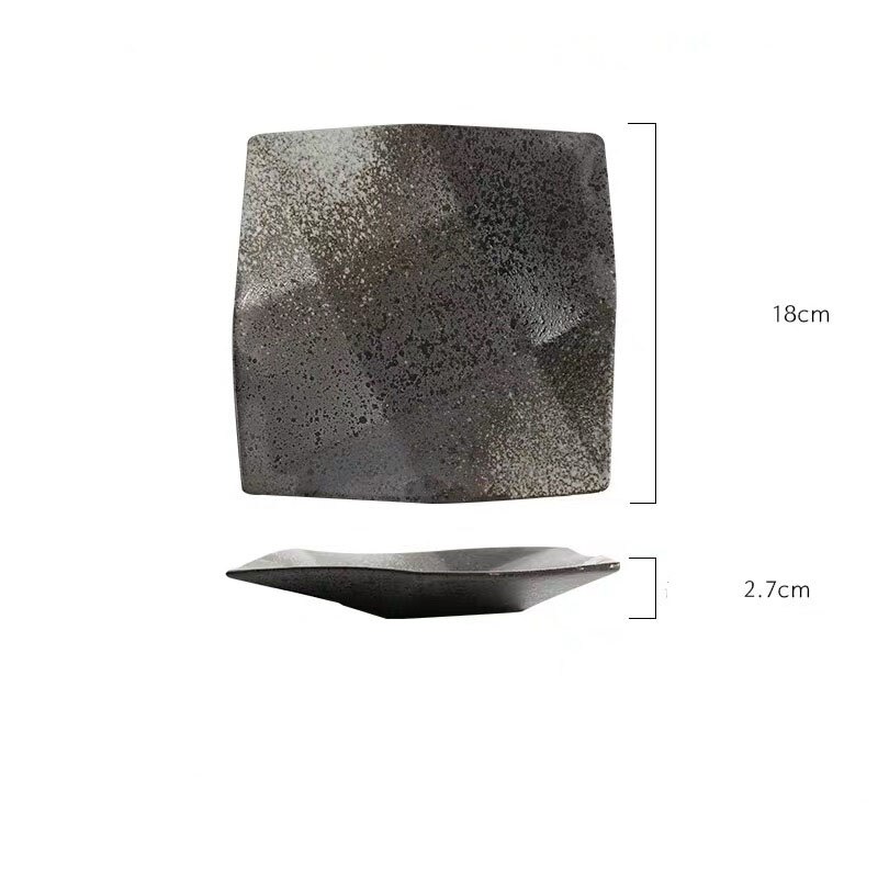 Minimalist Japanese Style Square Black Dish Dessert Plate Ceramic Steak Sushi Plate Restaurant Hotel Home Kitchen Tableware: 7 inch
