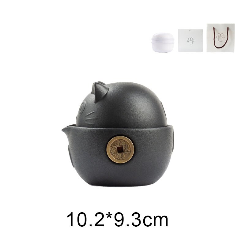 Juego de té de cerámica portátil para gatos, juego de cerámica con tetera, tazas de té, bolsa de viaje para oficina, hogar, viaje, rápida: Black
