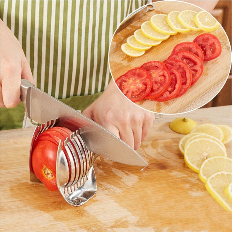 Stainless Steel Potato Slicer Tomato Cutter Tool Shreadders Lemon Cutting Holder Cooking Tools Kitchen Accessories