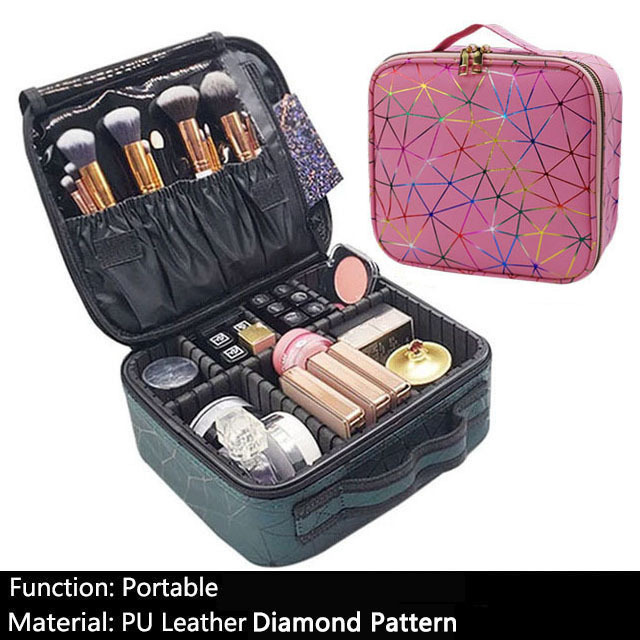 Female Beauty Makeup Case Brushes Organizer Storage Box Bolsa Maquillaje Women Cosmetic Bag For Makeup Suitcase: C Pink