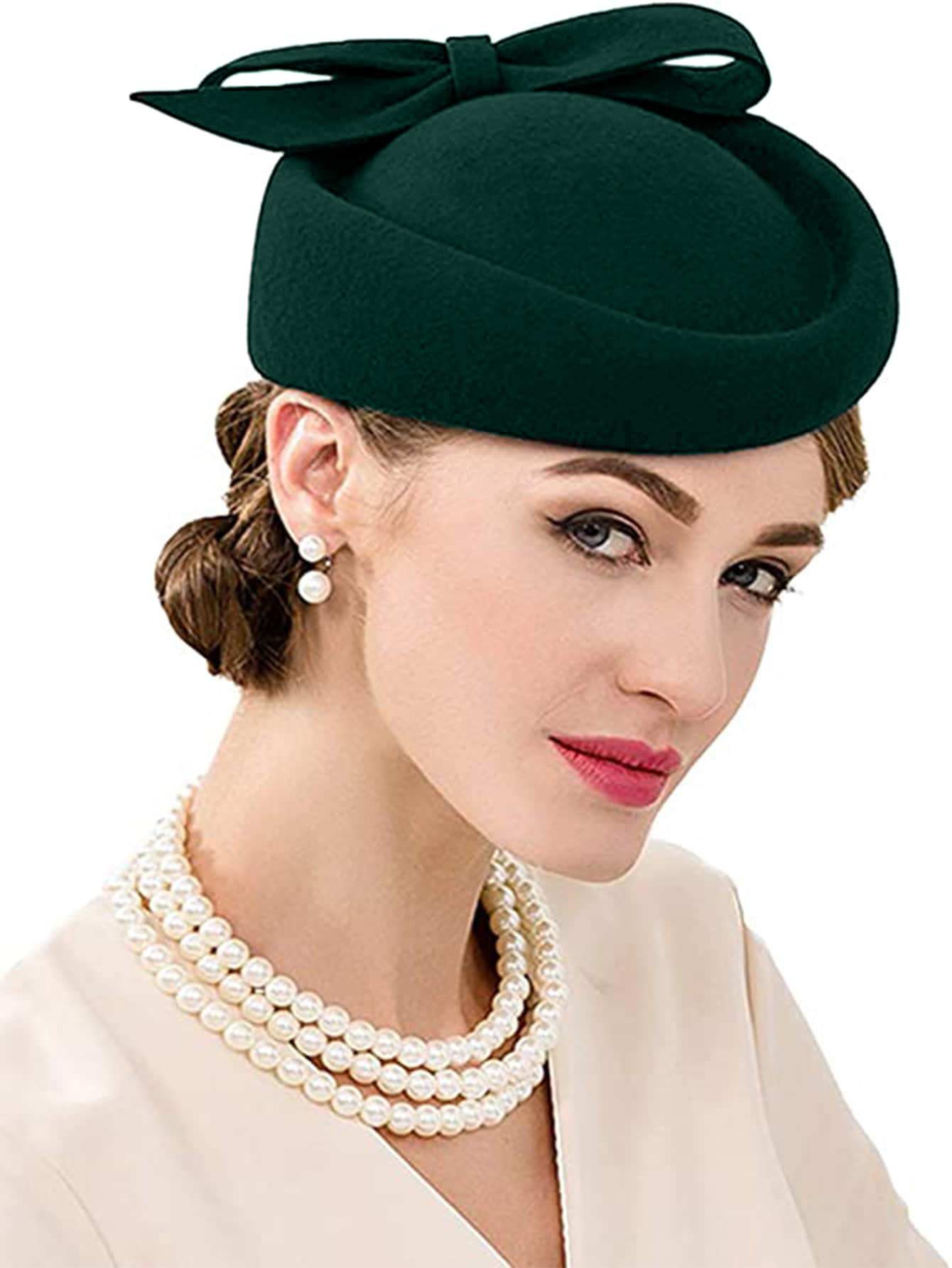 Dame kirke fascinators hatte sort vintage uld bryllup pilleæske teselskabshat fedora filt fedora rød til damer derbyhat: Mørkegrøn