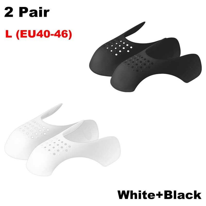 Protector antiarrugas lavable para zapatillas de deporte, Protector de flexión, soporte para la puntera, ensanchador de zapatos, 2 pares: White-Black(EU40-46)