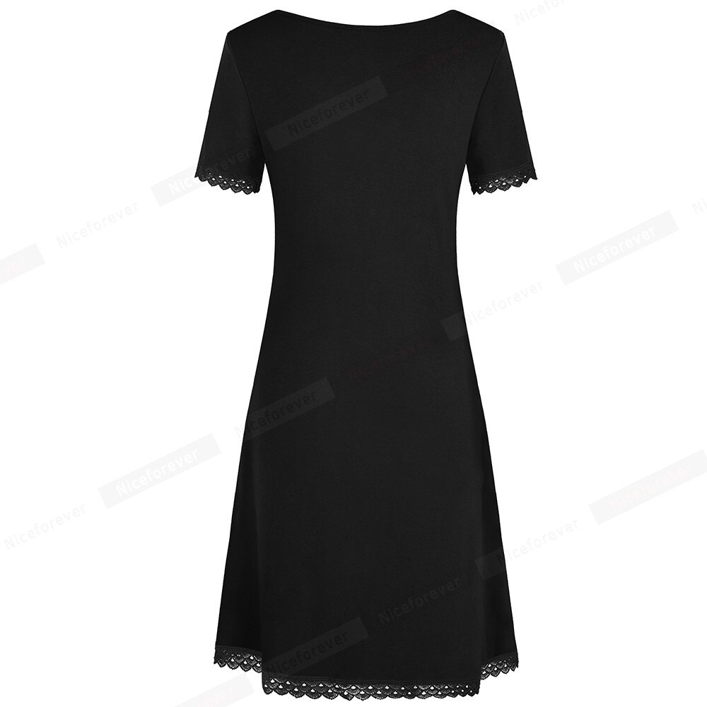 Nice-forever-vestido de verano clásico para mujer, Color negro con encaje de retales, informal, recto, suelto, T029