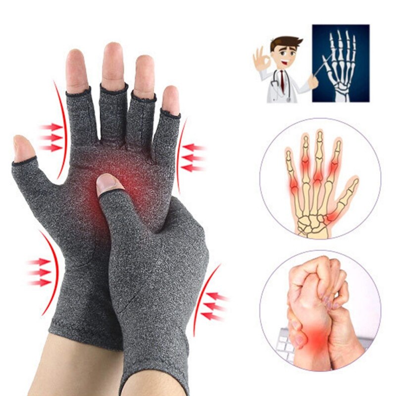 1 par vintervarma artritterapi antitryckshandskar pekskärmshandskar mot lindra ledvärk grå armband