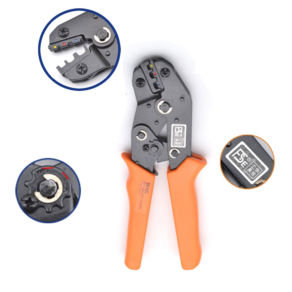 Insulated Terminals Crimper And Interchangeable Dies For Heat Shrinkable Connector Wire Crimping Tools Ratcheting 7Inch SN-02C