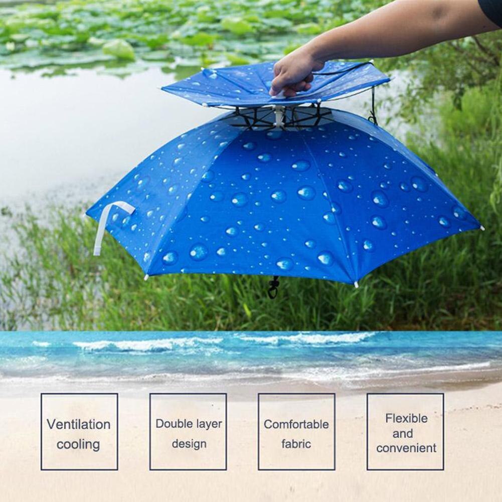 Hoofd Paraplu Hoed Dubbele Laag Opvouwbare Hoofd Slijtage Zonnebrandcrème Parasol Mat Draagbare Regenkleding Outdoor Vissen Camping Paraplu Cap