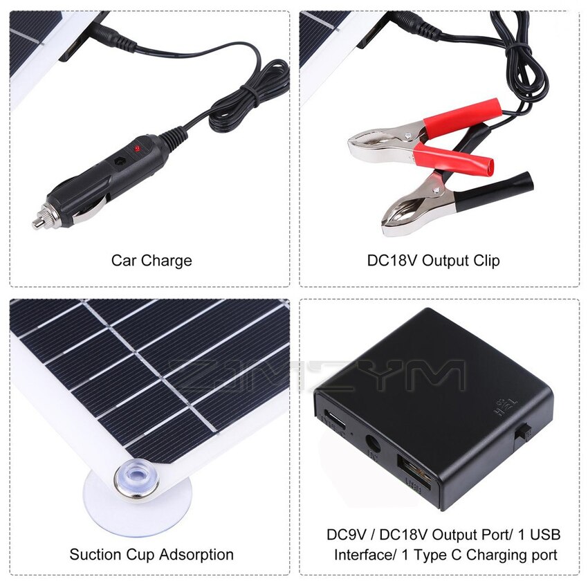 Painel solar portátil, sistema solar de 250w, 540x280mm + 10a/20a/30a/40a/50a/60a controle, porta usb dupla 12v, 24v