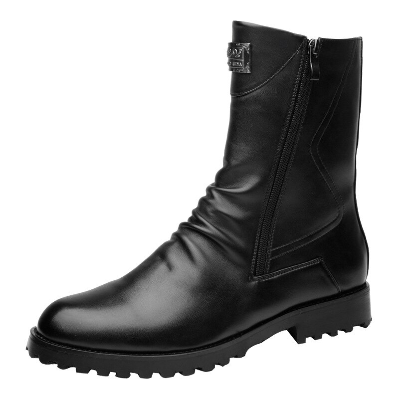 Botas de vaquero de italiana para hombre, calzado informal para moto, zapatos negros de cuero genuino para Otoño e Invierno
