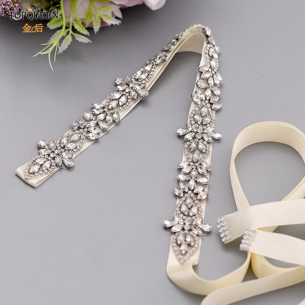 TOPQUEEN S429 Silber Strass Gürtel für Braut Ehe Braut Schärpe Elfenbein Strass Applikationen Formale Kleider Kleider mit einem Gürtel