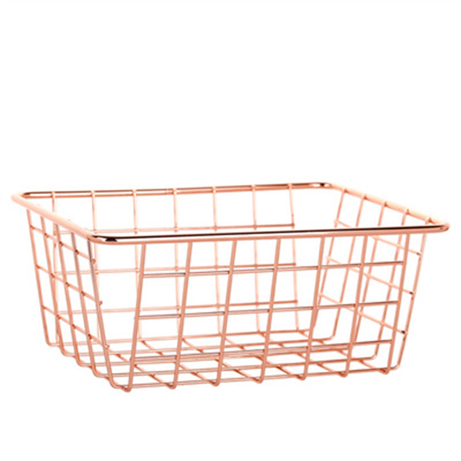 Panier de rangement en fil de fer forgé or Rose, lignes simples de couleur unie, organisateur pratique de bureau, décoration de la maison: 28X22X12CM