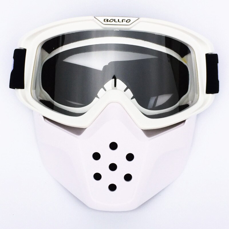 Lunettes de moto rétro anti-poussière Anti-UV, masque de Motocross, filtre de respiration modulaire détachable, masque pour casque ouvert: BOF-40-White-Clear