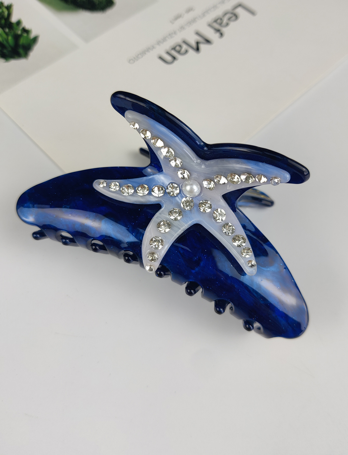 Pinzas para el cabello grandes de la serie Sea, pinzas para el cabello con concha de estrella de mar de diamante, accesorios para el cabello de acetato hechos a mano