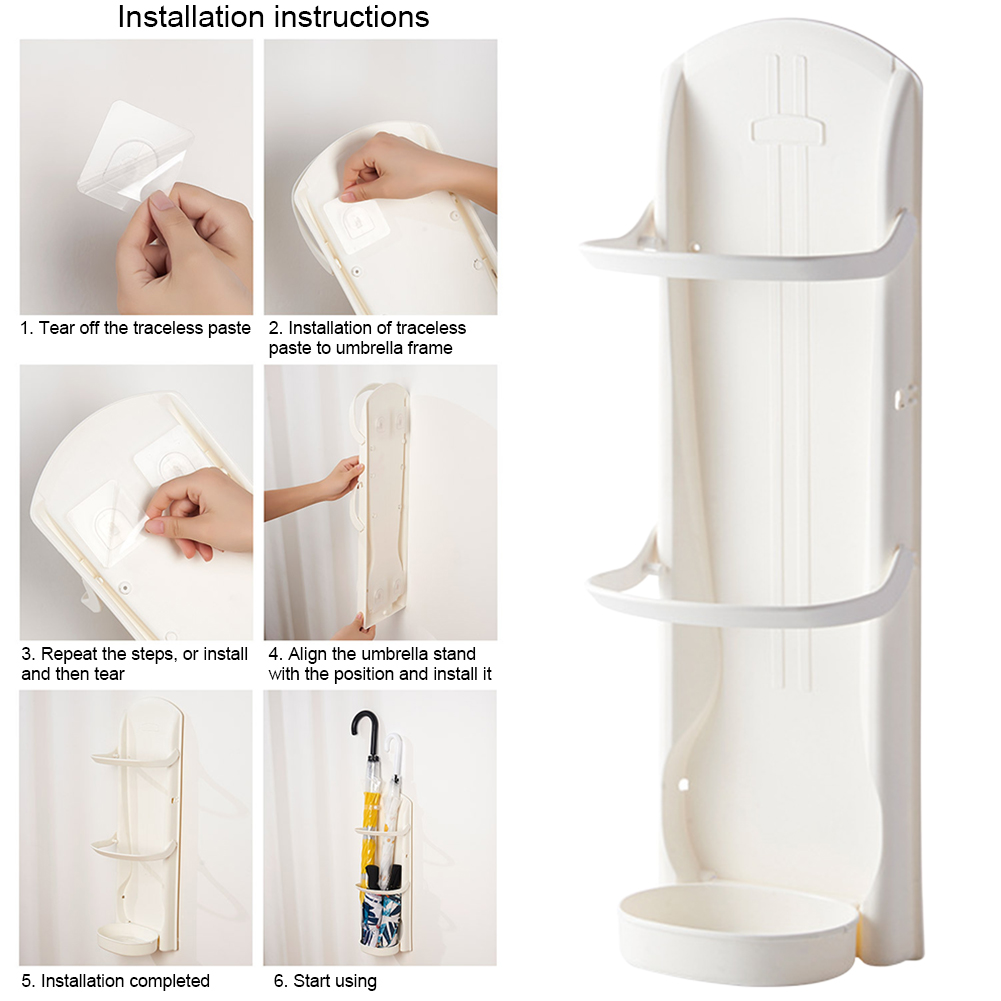 Wall Mounted Stick On Entryway Hanger Office Storage Stand For Home Adjustable With Drip Tray Organizer Foldable Umbrella Rack