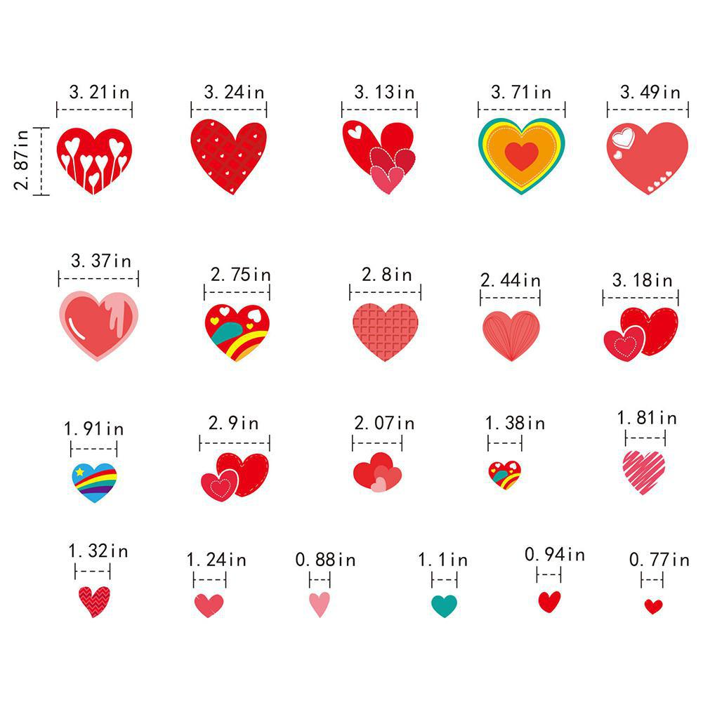 194pcs Valentine Day Heart-shaped Glass Window Decal Non-adhesive Electrostatic Window Clings Decorations