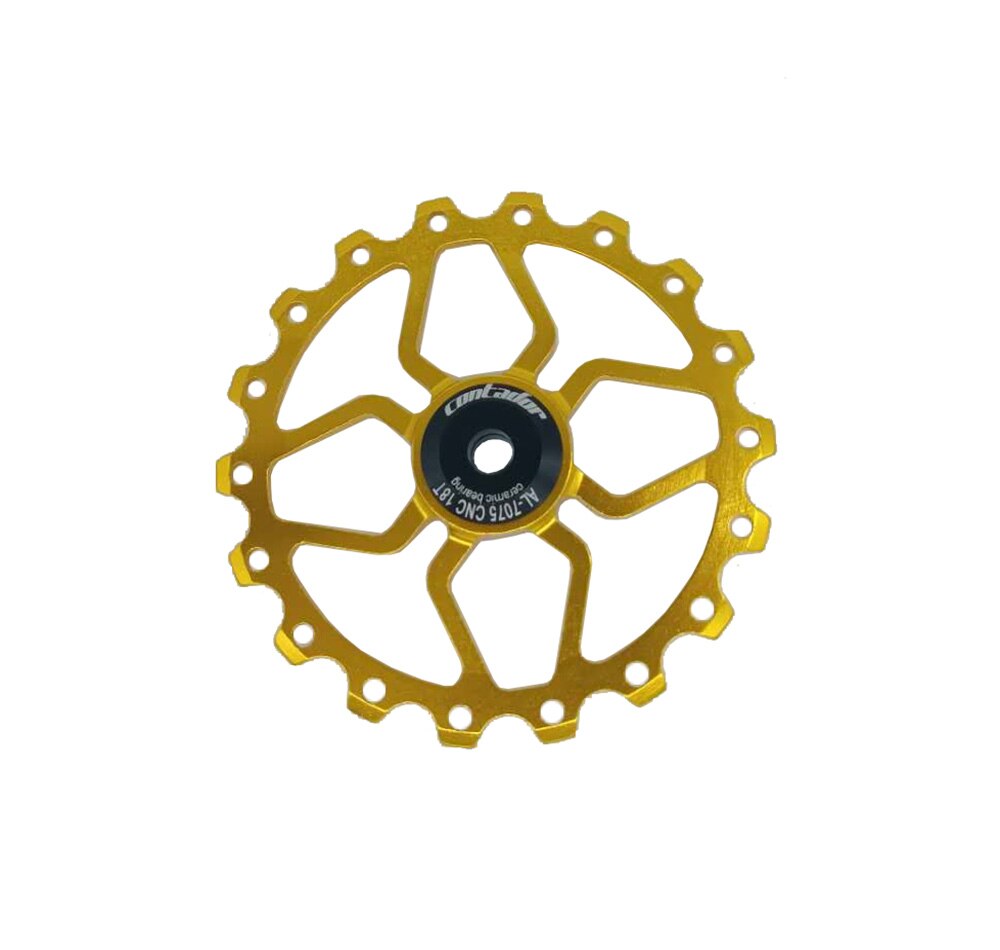 Bicycle rear derailleur ceramic guide wheel 11T / 12T / 13T / 18T ceramic bearing guide wheel variable speed tensioner: Gold  18T