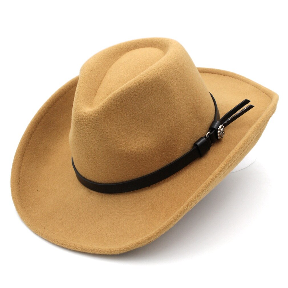 Mistdawn moda unissex mistura de lã western cowboy boné chapéu superior ao ar livre borda larga praia chapéu jazz sombrero padrinho boné cinto preto: Cáqui