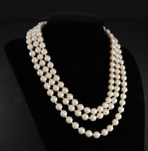 Collar de perlas blancas reales de Triple hebra de primera dama 17-19"