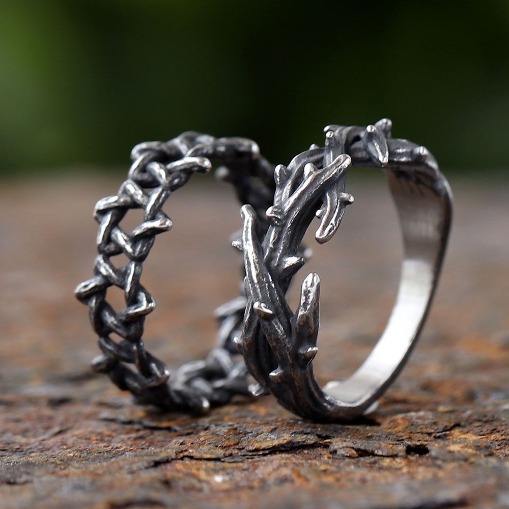 Anillo de pareja de espinas irregulares de acero inoxidable 316L con personalidad, anillos de dedo Retro para hombre y mujer, de joyería para amantes 2024