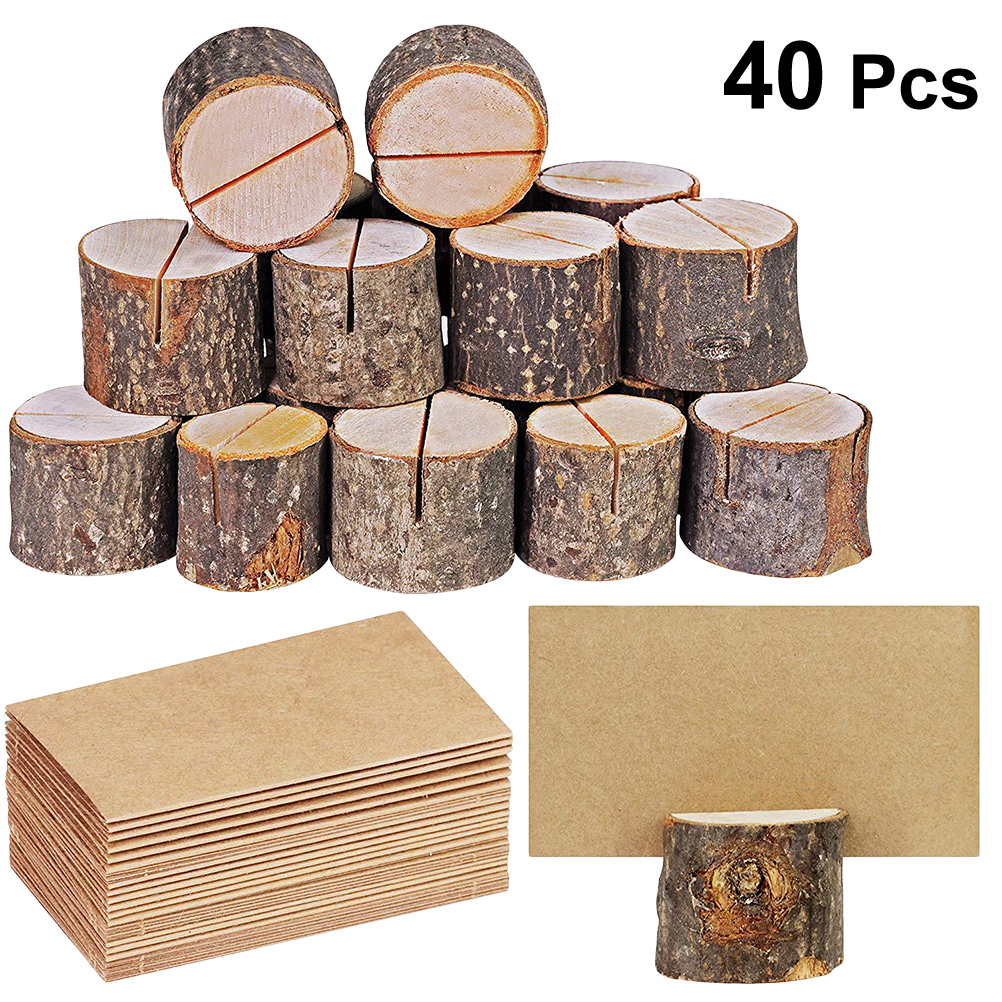 Lot de 20 porte-mémo en écorce de bois, porte-nom et numéro de Menu en forme de bosse, décoration de Table pour fête de mariage