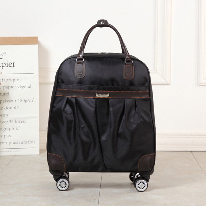 Kvinder vognbagage rullende kuffert mærke afslappede striber rulletaske rejsetaske på hjul bagage kuffert: Sort