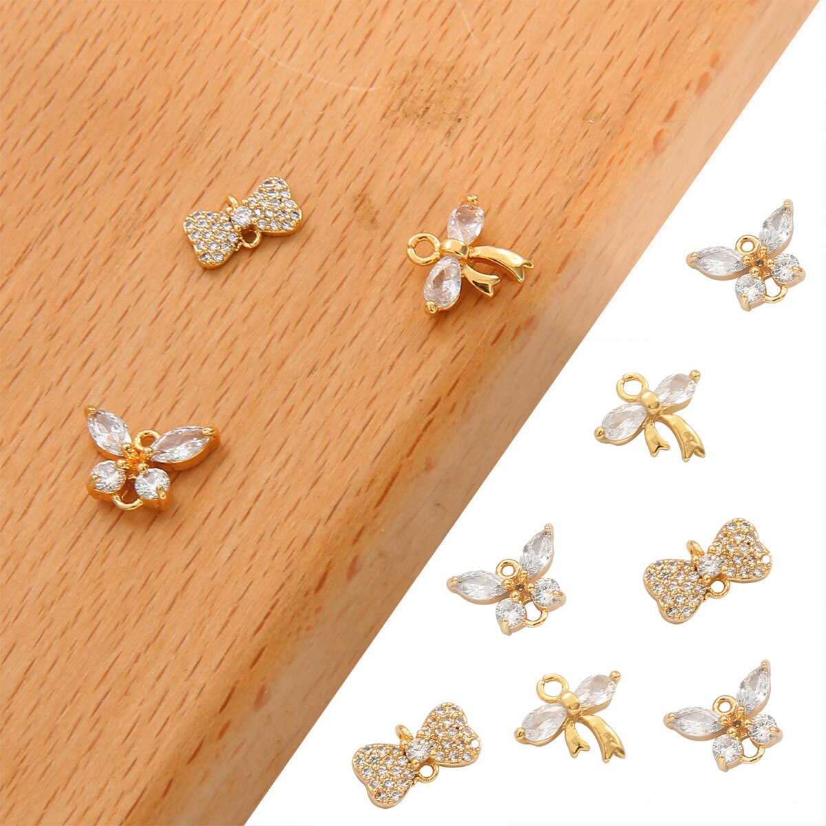 18K Gold Plated 10 12mm Copper Butterfly Shape with Zircon Charms Pendant For Necklace Accessories Findings For Jewelry Making