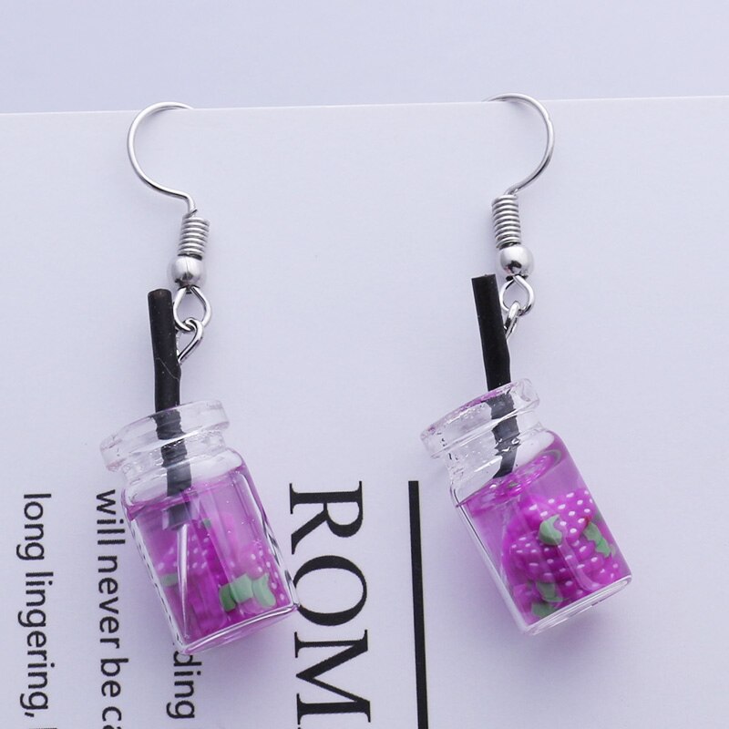 Pendientes colgantes de Color púrpura para mujer, colgantes de botella, pendientes colgantes en forma de C, pendientes de mariposa y flores, de al por mayor