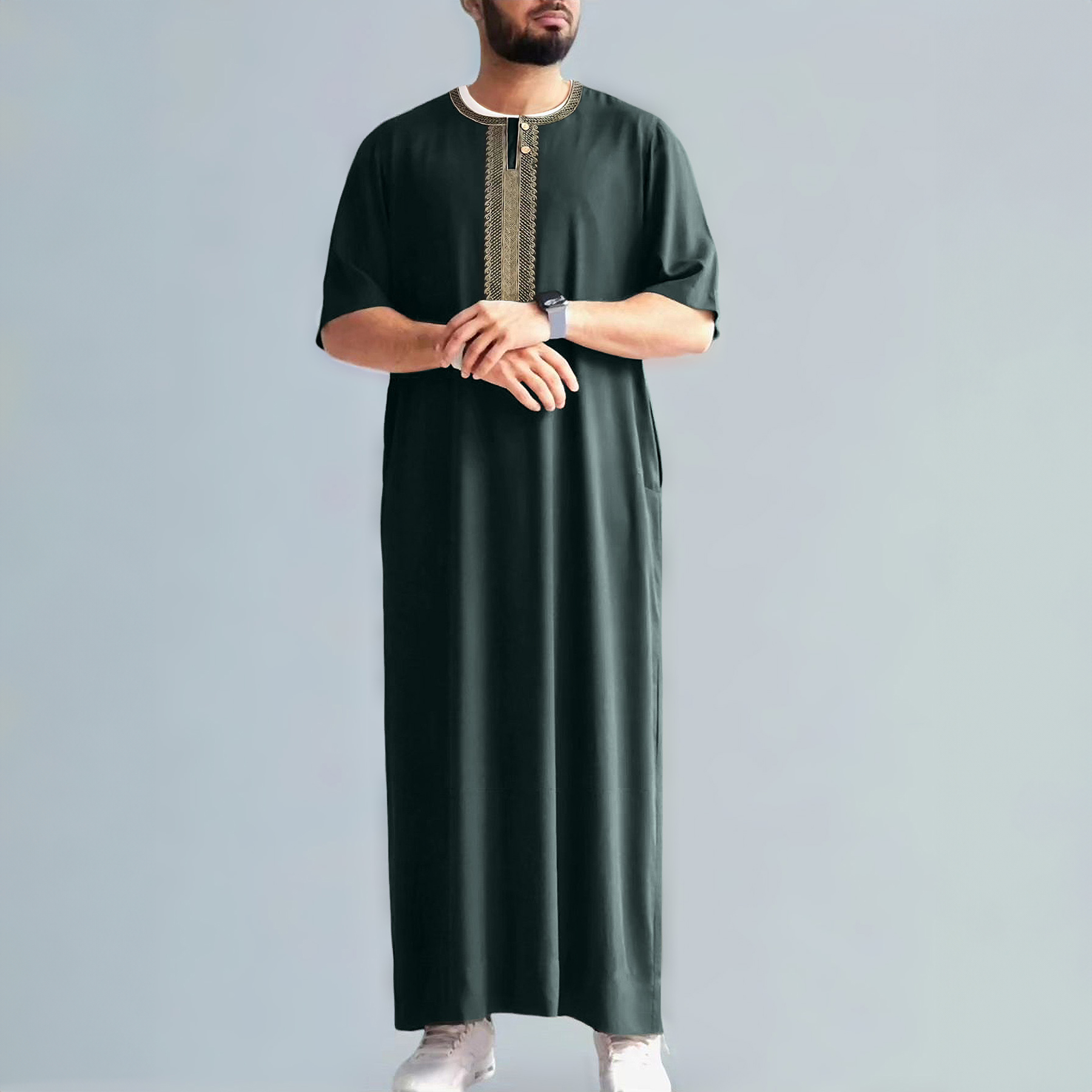 2025, geborduurde traditionele mannen boubou jalabiyas jubbah moslim mannen thobe Marokko thobes islamitische kleding Ramadan gewaad