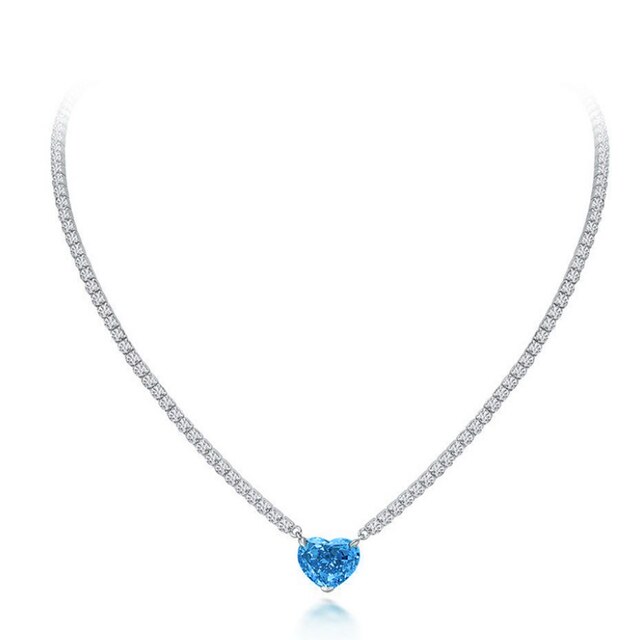 2022 catena da Tennis con ciondolo a forma di cuore con zirconi cubici a forma di cuore per regalo di compleanno per gioielli da festa di fidanzamento per donne: Blue