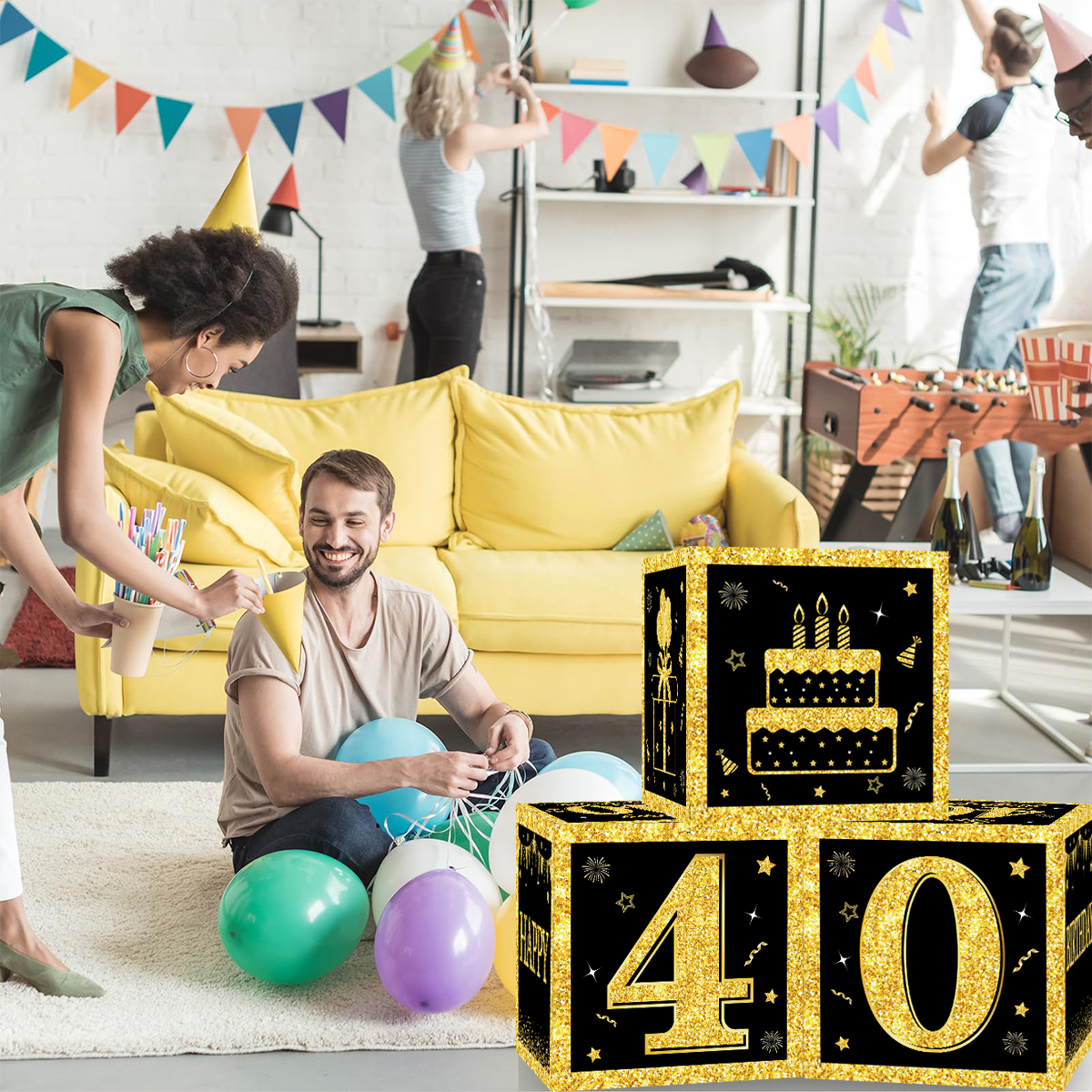 Gold Black Birthday Number Boxes 18 30 40 50 60 Years Old Birthday Paper Boxes Decoration Adult Birthday Party Decoration