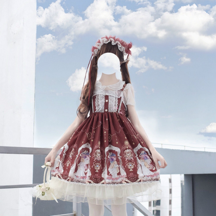 Robe de style japonais Kawaii, robe Lolita pour filles, sans manches, Kawaii: Winered Sleeveless