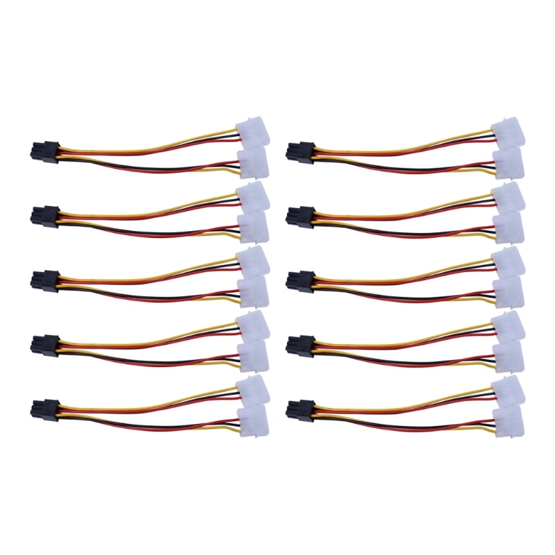 10 Stks/set Dual Molex 4-Pins Naar Een Pci-E 6-Pins Power Connector Y Adapter Kabel