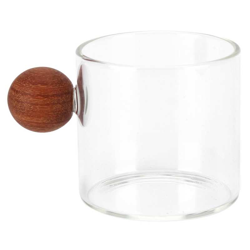 120ml Glass Coffee Cup Clear Heatproof Glass Coffee Mug with Wooden Ball Handle for Office Bar Party Coffee Cup: Transparent