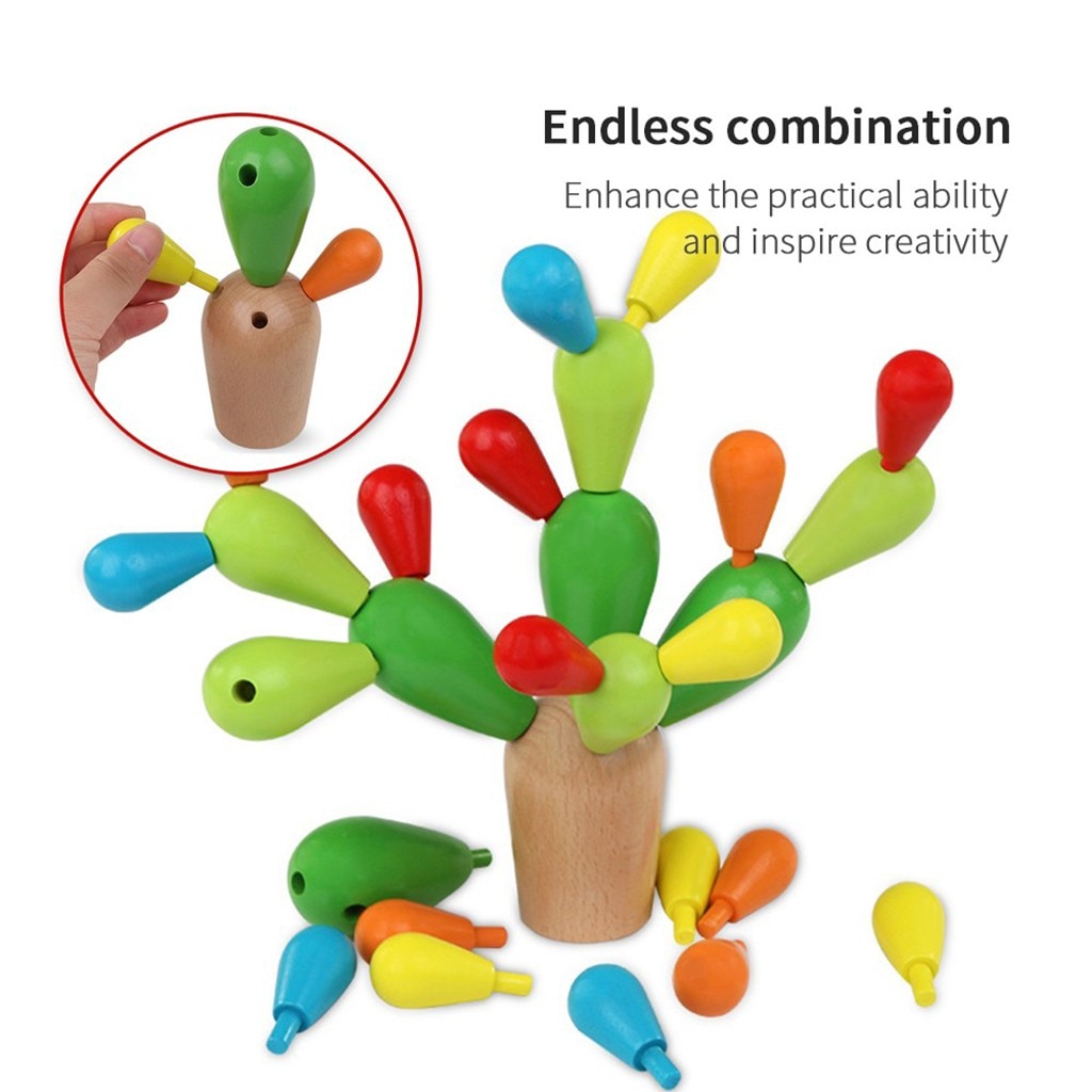 Wooden Puzzles For Kids Educational Disassembly Assembly Building Cactus Balancing Puzzle Fun party Toy