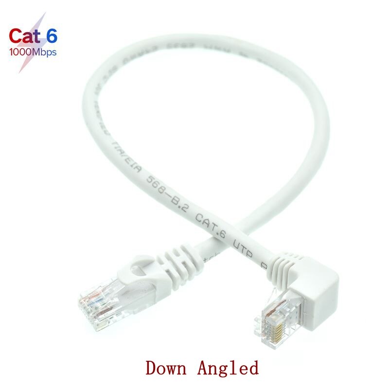 White Cat6 Ethernet Cable RJ45 Right Angle UTP Network Cable Patch Cord 90 Degree Cat6a Lan Short Cable For Laptop Router TV BOX: Down / 0.3M